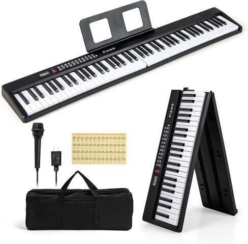 HONEY JOY 88 Key Keyboard Piano, Full Size Semi-weighted Folding Digital Piano w/ 1000 Timbres, 1000 Rhythms, MIDI USB, Microphone, Carrying Case, Portable Electric Piano for Beginners (Pink) in Saudi Arabia