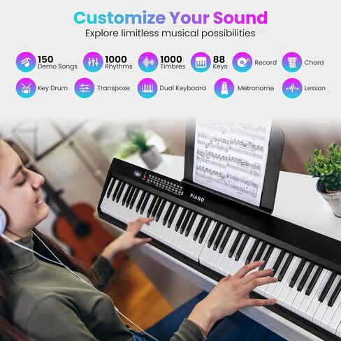 HONEY JOY 88 Key Keyboard Piano, Full Size Semi-weighted Folding Digital Piano w/ 1000 Timbres, 1000 Rhythms, MIDI USB, Microphone, Carrying Case, Portable Electric Piano for Beginners (Pink) in Saudi Arabia