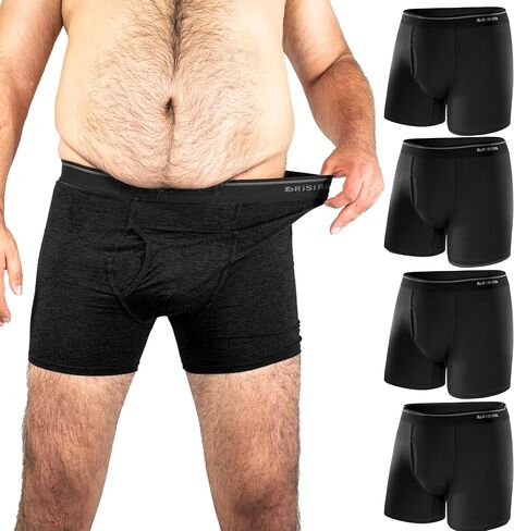 Brisira Big and Tall Boxer ملخصات للرجال Men Bamboo Viscose Moisture Wicking Treptable لا ركوب الملابس الداخلية مع Fly 4 Pack in Kuwait
