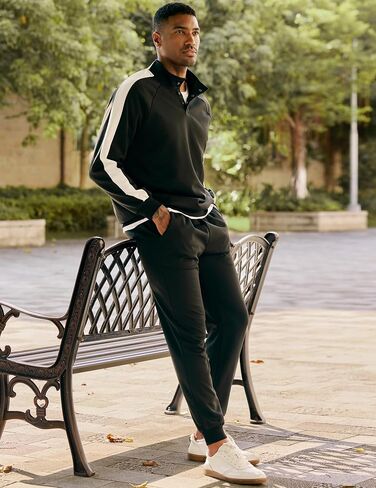 JMIERR Men's 2 Piece Casual Outfits Quarter Button Lightweight Sweatshirt Tracksuit & Joggers Sweatpants Sweatsuit Set in Saudi Arabia