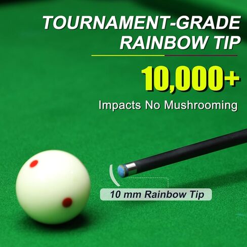 عصا حمام السباحة من ألياف الكربون بوزن 19.5 أونصة، طرف قوس قزح احترافي 10 مم، وصلات 3 * 8 * 8، تتضمن علبة عصا، واقيات للمفاصل، طباشير وقفازات، مناسبة للبلياردو والسنوكر in Kuwait