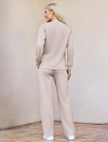 difficort Women's 2 Piece Lounge Sets Casual Travel Airport Outfits Side Slit V-Neck Tops & Wide Leg Pants Matching Set in Kuwait