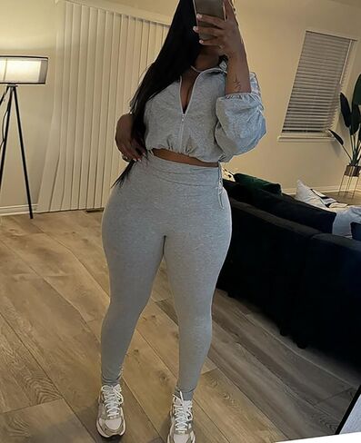 Ophestin Women 2 Piece Outfits Workout Sets Long Sleeve Zip Up Crop Jacket Bodycon Pant Tracksuit Jogging Suit in Saudi Arabia