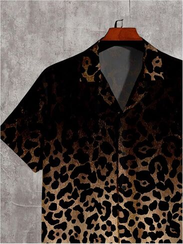 Men's 2 Piece Cheetah Print Vacation Outfits Short Sleeve Cruise Shirts and Leopard Beach Shorts Resort Wear in Saudi Arabia