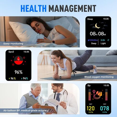 ضغط الدم الذكي مع كفة مضخة الهواء ، 1.92 "Health Monitor Oxygen/درجة الحرارة/معدل ضربات القلب ، 120+ رياضة ، بطارية لمدة 30 يومًا ، IP68 مقاومة للماء ، Android iOS Tracker للرجال النساء (الأزرق) in Saudi Arabia