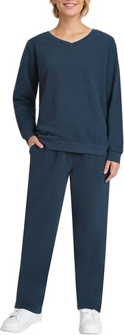 Weintee Women's Petite Jogging Suit Sets Sweatpants and Sweatshirts V Neck Tracksuits Cotton Sweatsuits in Kuwait