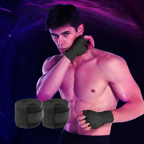 Boxing Bandages, 2.5m 100 Inches Elasticated Thumb Loop Bandages, Hand Protection Inner Wraps for Men and Women - Black in Saudi Arabia