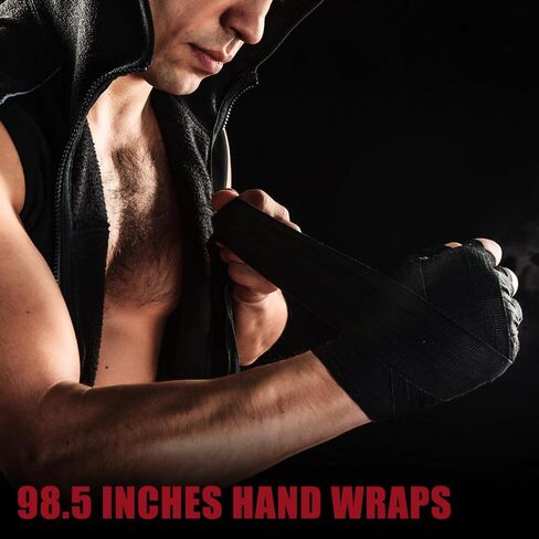 Boxing Bandages, 2.5m 100 Inches Elasticated Thumb Loop Bandages, Hand Protection Inner Wraps for Men and Women - Black in Saudi Arabia