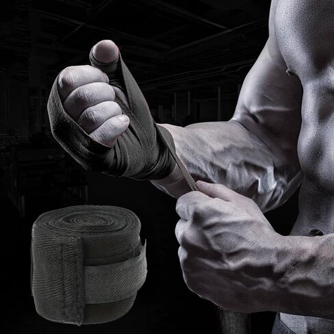Boxing Bandages, 2.5m 100 Inches Elasticated Thumb Loop Bandages, Hand Protection Inner Wraps for Men and Women - Black in Saudi Arabia