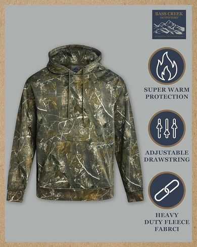 سترة بغطاء رأس مموهة للرجال من Bass Creek Outfitters - سترة بغطاء رأس مموهة رياضية من الصوف الناعم قابلة للتنفس مع جيب الكنغر (M-XXL) in Kuwait