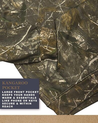 سترة بغطاء رأس مموهة للرجال من Bass Creek Outfitters - سترة بغطاء رأس مموهة رياضية من الصوف الناعم قابلة للتنفس مع جيب الكنغر (M-XXL) in Kuwait