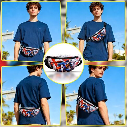 Comic Style Fanny Pack for Men,Women&Teens–Bold Graphic Waist Bag with Hero Print,Adjustable Strap,Lightweight Belt Bag for Travel,Running,Hiking,Festivals or Everyday Use,Great Gift Idea (DC,DC-0070) in Saudi Arabia