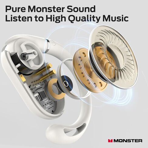 Monster Open Ear AC322, Bluetooth 5.4 Headset, 36H Battery Life, IPX5 Waterproof, Clear Communication, Ergonomic Design, Ear Angle Adjustable, Not Easy to Fall Off Wireless Bluetooth Headset.White in Saudi Arabia