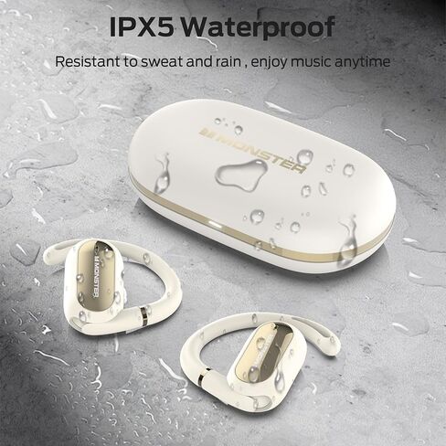 Monster Open Ear AC322, Bluetooth 5.4 Headset, 36H Battery Life, IPX5 Waterproof, Clear Communication, Ergonomic Design, Ear Angle Adjustable, Not Easy to Fall Off Wireless Bluetooth Headset.White in Saudi Arabia