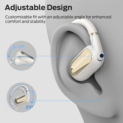 Monster Open Ear AC322, Bluetooth 5.4 Headset, 36H Battery Life, IPX5 Waterproof, Clear Communication, Ergonomic Design, Ear Angle Adjustable, Not Easy to Fall Off Wireless Bluetooth Headset.White in Saudi Arabia