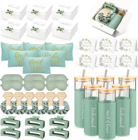 Tioncy 42 PCs وصيفات الشرف الهدايا تشمل الزفاف دش الزفاف الأكياس أكياس المكياج المدعوين بطاقات البهلوانات مع الأغطية وقشور القشور مقاطع الشعر لخادمة الشرف in Kuwait