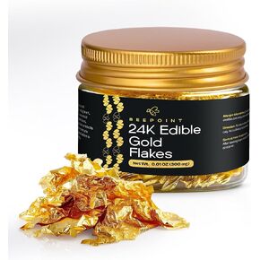 Beepoint 24K Foil Foil Foil Foil - 300 ملجم رقائق ذهبية كبيرة لتزيين الكيك ، والخبز والطبخ ، ومشاريع الفنون والمشاريع DIY ، والأظافر ، والشموع ، والمكياج ، والرسم ، والطعام والطبخ ، والمكياج والمنزل in Kuwait