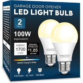 فتحة باب المرآب LED مصباح LED 2 حزمة ， 15W مكافئة لمبة ضوء المرآب 100W ، A19 5000K ضوء النهار بيضاء E26 قاعدة 120 فولت في الهواء الطلق ، تقليل التداخل ، Dimmable in Kuwait