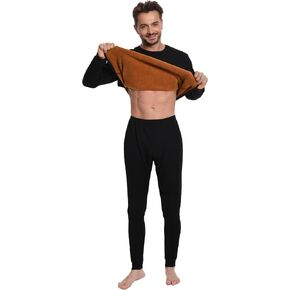 Men's Thermal Underwear Set Heavyweight Gold Fleece Lined Base Layer Cold Weather Long Johns with Fly Opening N01 in Saudi Arabia