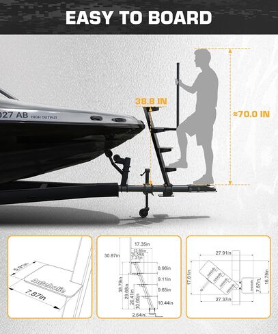 Boat Trailer Step 3 Step Non-Slip Step Fit for Trailer Tongue Without Handle Safer Easier for People of All Ages Board Boat Trailer Stability Reduce Slip Glow in Dark Climbing Assist in Kuwait
