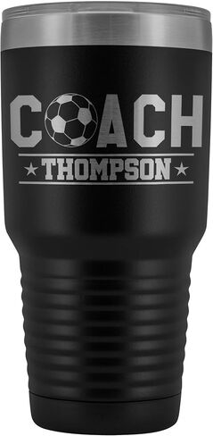 Personalized Soccer Coach Tumbler Cup With Coach Name - Customized Soccer Coach Gift - Custom Soccer Coach Travel Mug - Black in Saudi Arabia
