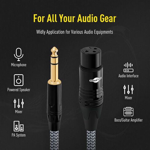 6.35 ملم TRS إلى XLR كابل أنثى 6.6FT، 1/4 بوصة TRS إلى XLR أنثى كابل توصيل إشارة متوازن، ربع بوصة إلى 3 دبوس كابل توصيل للميكروفون، الخلاطات، AMP، مكبرات الصوت (1 قطعة) in Kuwait