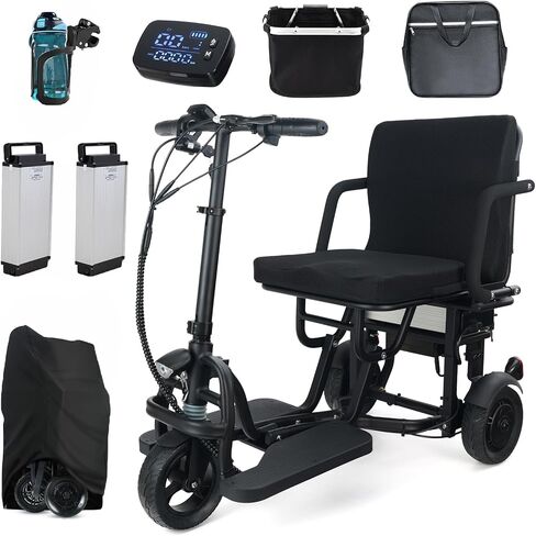 New Upgrade Folding Mobility Scooters for Adults, 9.32mph 4 Wheel Ultra Lightweight Travel Mobility Scooters, Foldable Portable Power Scooters for Seniors, with Basket & Cup Holde, Dust Cover in Saudi Arabia