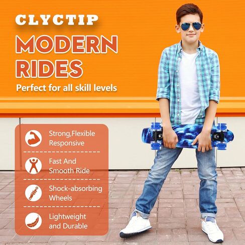 لوح تزلج CLYCTIP، لوح كروزر صغير كامل مقاس 22 بوصة مع عجلات وامضة ملونة ومحامل ABEC-11 للأطفال والأولاد والبنات والمبتدئين in Kuwait
