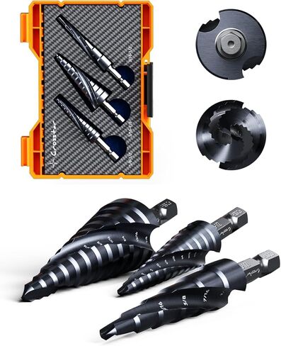 Crosstar M35 Bit Cobalt Step Stev Set ، 3pcs tialn مغلفة مع مزدوج المزامير دوامة ، 1/8 "إلى 7/8" سداسي ، للمعادن ، الفولاذ المقاوم للصدأ ، الألومنيوم ، الخشب ، البلاستيك - التأثير جاهز in Saudi Arabia