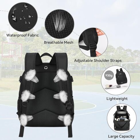 Basketball Backpack with Shoe and Ball Compartment - 38L Large Sports Equipment Bag for Basketball, Football, Soccer, Volleyball, Training and Gym for Men and Women, Black Water-Resistant Bag in Saudi Arabia