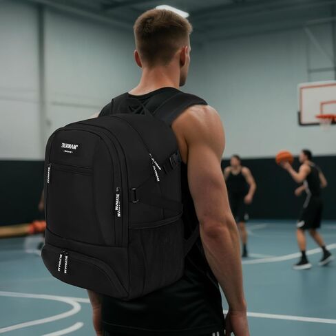 Basketball Backpack with Shoe and Ball Compartment - 38L Large Sports Equipment Bag for Basketball, Football, Soccer, Volleyball, Training and Gym for Men and Women, Black Water-Resistant Bag in Saudi Arabia
