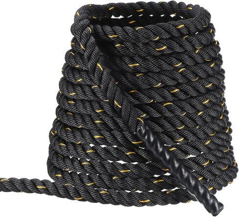 حبل Meccanixity Battle Rope 20ft × 1 بوصة حبل تمرين على حبل اللياقة الثقيلة حبل لتدريب القوة على بناء العضلات الصالة الرياضية ، الأصفر الأسود in Saudi Arabia
