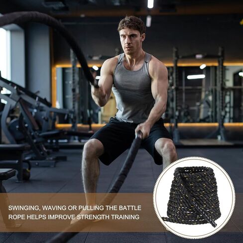 حبل Meccanixity Battle Rope 20ft × 1 بوصة حبل تمرين على حبل اللياقة الثقيلة حبل لتدريب القوة على بناء العضلات الصالة الرياضية ، الأصفر الأسود in Saudi Arabia
