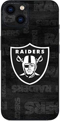 غلاف هاتف Skinit متوافق مع iPhone 13 - تصميم باللونين الأبيض والأسود مرخص رسميًا من NFL Las Vegas Raiders in Saudi Arabia