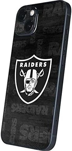 غلاف هاتف Skinit متوافق مع iPhone 13 - تصميم باللونين الأبيض والأسود مرخص رسميًا من NFL Las Vegas Raiders in Saudi Arabia