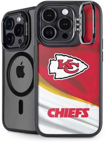 حافظة هاتف Skinit Kickstand متوافقة مع iPhone 16 Pro Max - تصميم أسود وأبيض مرخص رسميًا من NFL Kansas City Chiefs in Saudi Arabia