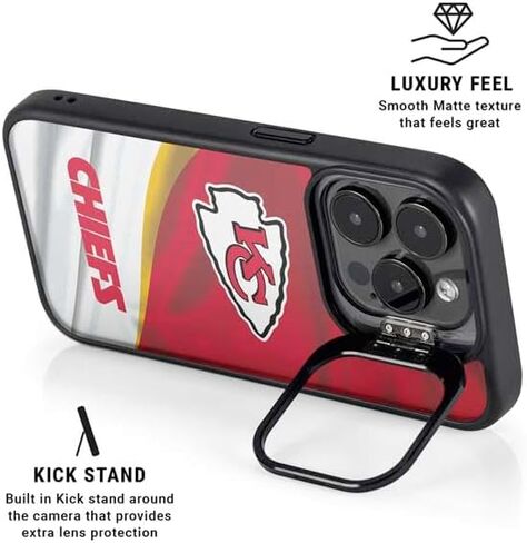 حافظة هاتف Skinit Kickstand متوافقة مع iPhone 16 Pro Max - تصميم أسود وأبيض مرخص رسميًا من NFL Kansas City Chiefs in Saudi Arabia