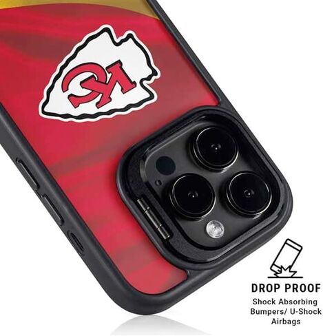 حافظة هاتف Skinit Kickstand متوافقة مع iPhone 16 Pro Max - تصميم أسود وأبيض مرخص رسميًا من NFL Kansas City Chiefs in Saudi Arabia