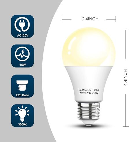 فتحة باب المرآب LED مصباح LED 2 حزمة ， 15W مكافئة لمبة ضوء المرآب 100W ، A19 5000K ضوء النهار بيضاء E26 قاعدة 120 فولت في الهواء الطلق ، تقليل التداخل ، Dimmable in Kuwait