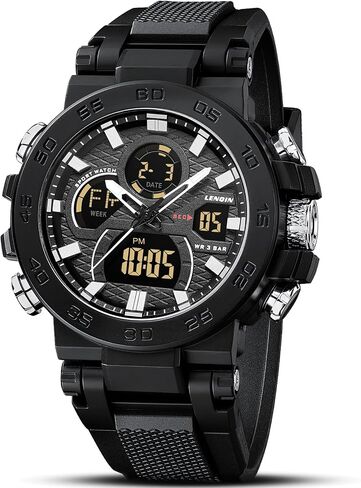 LN LENQIN Mens Watches Digital Military Watch for Men Stopwatch Army Survival Tactical Sports Outdoor Big Face Waterproof Men's Wrist Watches with LED Backlight/Timer/Alarm/Date (Black) in Saudi Arabia