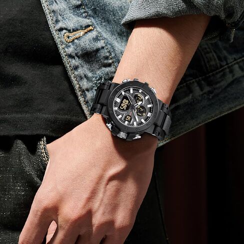 LN LENQIN Mens Watches Digital Military Watch for Men Stopwatch Army Survival Tactical Sports Outdoor Big Face Waterproof Men's Wrist Watches with LED Backlight/Timer/Alarm/Date (Black) in Saudi Arabia