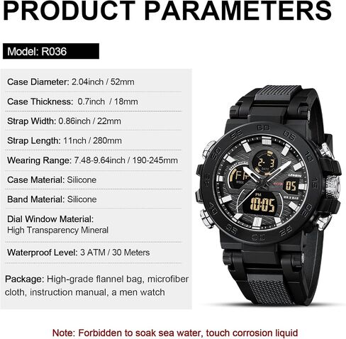LN LENQIN Mens Watches Digital Military Watch for Men Stopwatch Army Survival Tactical Sports Outdoor Big Face Waterproof Men's Wrist Watches with LED Backlight/Timer/Alarm/Date (Black) in Saudi Arabia