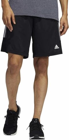 adidas Mens 3 Stripe Shorts with Zipper Pockets (Black/Grey Six/White, Medium) in Saudi Arabia