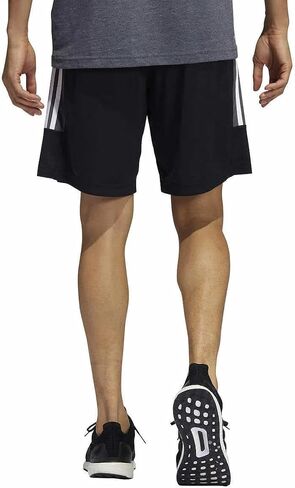 adidas Mens 3 Stripe Shorts with Zipper Pockets (Black/Grey Six/White, Medium) in Saudi Arabia