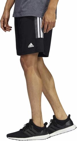 adidas Mens 3 Stripe Shorts with Zipper Pockets (Black/Grey Six/White, Medium) in Saudi Arabia