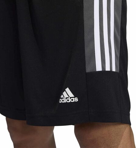 adidas Mens 3 Stripe Shorts with Zipper Pockets (Black/Grey Six/White, Medium) in Saudi Arabia