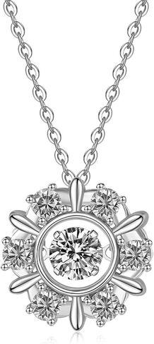 Snowflake-Shape Moissanite Necklace for Women, Blue CZ Pendant on 925 Silver Chain, Perfect Birthday Gifts for Her, Wife, Mom or Girlfriend in Saudi Arabia