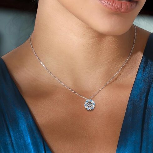 Snowflake-Shape Moissanite Necklace for Women, Blue CZ Pendant on 925 Silver Chain, Perfect Birthday Gifts for Her, Wife, Mom or Girlfriend in Saudi Arabia