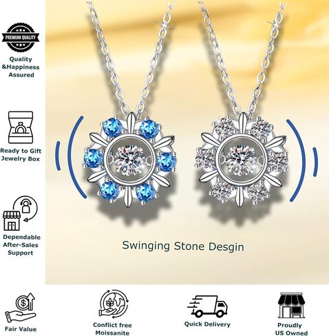 Snowflake-Shape Moissanite Necklace for Women, Blue CZ Pendant on 925 Silver Chain, Perfect Birthday Gifts for Her, Wife, Mom or Girlfriend in Saudi Arabia