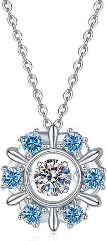 Snowflake-Shape Moissanite Necklace for Women, Blue CZ Pendant on 925 Silver Chain, Perfect Birthday Gifts for Her, Wife, Mom or Girlfriend in Kuwait